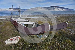 Inuit sled on the shore