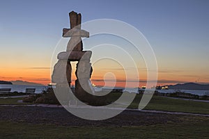 Inukshuk Stone Sunset Beach Vancouver BC at Sunset