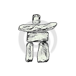 Inukshuk Vector icon. Hand drawn print. Sticker canadian design. photo