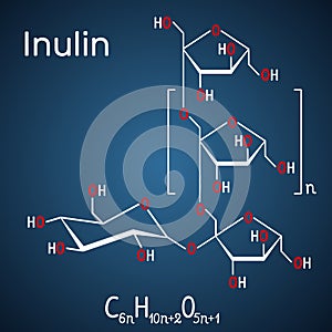 Inulin molecule. Structural chemical formula on the dark blue background