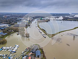 Inundated floodplains near harbor of Wageningen city