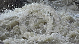 Inundation River after Torrential Rain, Natural Calamity, Disaster, Muddy Stream in Mountains after Stormy Raining, Creek