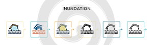 Inundation vector icon in 6 different modern styles. Black, two colored inundation icons designed in filled, outline, line and