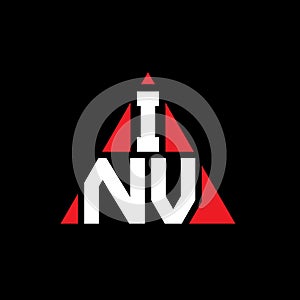 INV triangle letter logo design with triangle shape. INV triangle logo design monogram. INV triangle vector logo template with red
