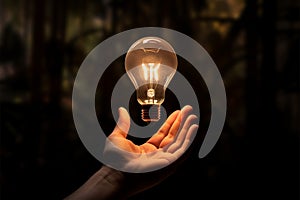 Invention and inspiration: a hand cradles a radiant white bulb