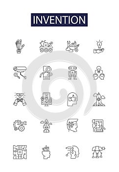 Invention line vector icons and signs. Invent, Design, Create, Imagine, Engineer, Craft, Build, Construct outline vector