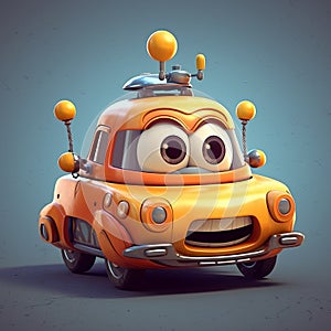 Inventive 3d Cartoon Car With Three Eyes - Vray Tracing Style