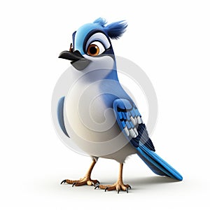 Inventive 3d Render Of Cartoon Blue Jay On White Background