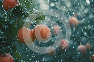 Inventive Apple rain shot. Generate ai photo