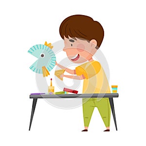 Inventive Boy Engaged in Upcycling Reusing Recyclable Material Vector Illustration