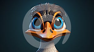 Inventive Cartoon Duck Head With Zbrush Style On Dark Background