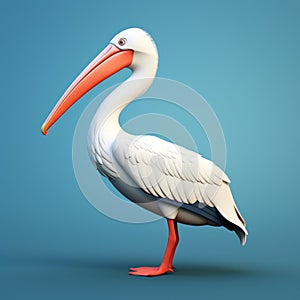Inventive Character Design: 3d Model Of White Pelican On Blue Background