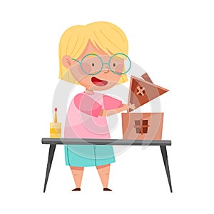 Inventive Girl Engaged in Upcycling Reusing Recyclable Material Vector Illustration