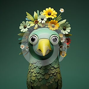 Inventive Parrot With Flowers: Evocative Environmental Portraits In Cinema4d photo