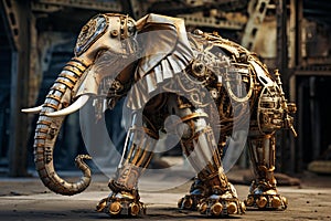 Inventive Steampunk elephant steam. Generate Ai photo