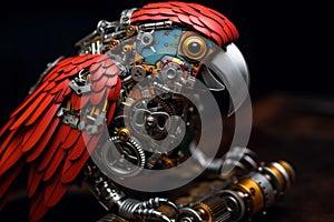 Inventive Steelpunk mechanical parrot. Generate Ai photo