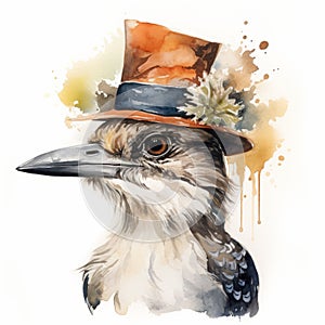 Inventive Watercolour Kookaburra With Flower In Hat: Conceptual Street Art