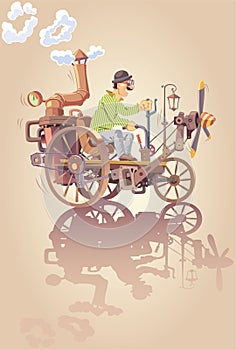 Inventor and his steam car photo