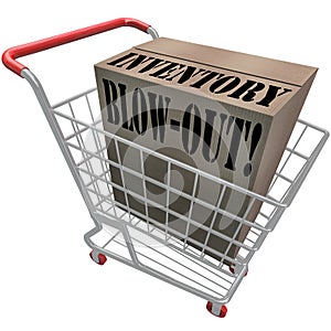 Inventory Blowout Words Cardboard Box Shopping Cart Blow-Out