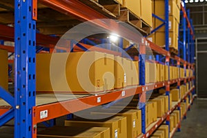 Inventory full of shelves in modern warehouse storage of retail shop