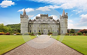 Inveraray castle and garden with blue sky, Inveraray,Scotland
