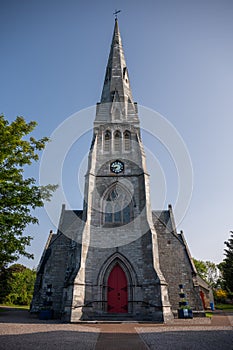Invergordon Parish Church in the morning, low angle view, vertical shot