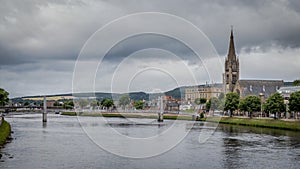 Inverness cityscape with River Ness, Old High Church and Free Church