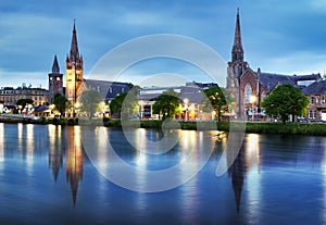 Inverness with two churches at night, Scotland