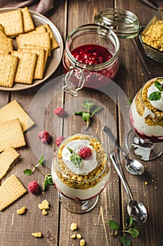 Inverted cheesecake dessert in glass