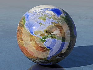 Inverted Earth globe, the Americas