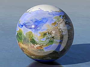 Inverted Earth globe, Asia and Australia