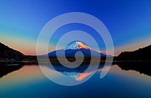 Inverted image of Mount Fuji at sunrise