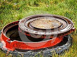 Inverted manhole cover in the rain