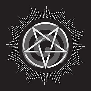 Inverted pentagram or pentalpha or pentangle. Hand drawn dot work ancient pagan symbol of five-pointed star vector illustration. photo