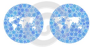 Inverted Round World Map - Snow Collage with Subtracted Space