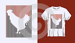 Inverted Silhouette of Rooster with brown and black stripes isolated on white background. Vector T-shirt Inverted Silhouette. Line
