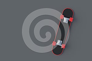 Inverted skateboard on gray background