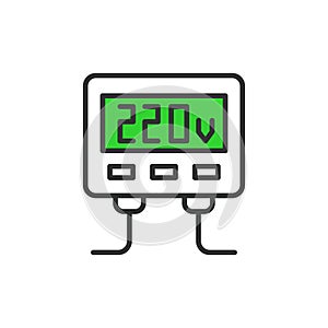 Inverter 12 - 220 V icon in line design, green. Inverter, 12V, 220V, Power, DC, AC, Voltage, Converter isolated on white