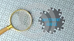 invesment advice. magnifying glass and jigsaw puzzle background