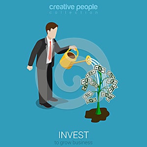 Invest businessman investment dollar tree flat isometric vector