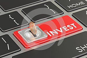 Invest concept, red keyboard button. 3D rendering