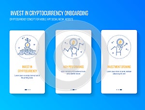 Invest in cryptocurrency and blockchain get high performance profit concept onboarding splashscreen for mobile app. vector illustr