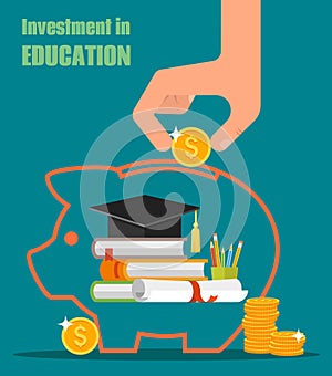 Invest in education vector concept. Stack of books