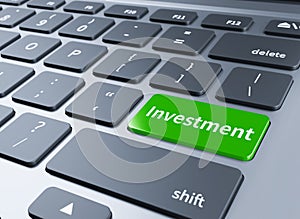 Invest key on keyboard showing financial business investment concept.3d illustration