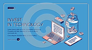 Invest in technology isometric landing page banner
