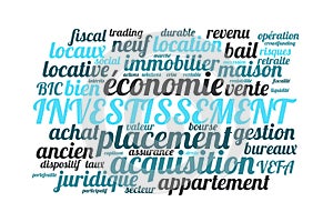 Invest word cloud vector illustration in French language