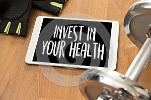 Invest in your health Healthy lifestyle concept with diet and fitness healthy food