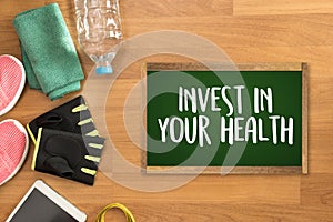 Invest in your health Healthy lifestyle concept with diet and fitness healthy food