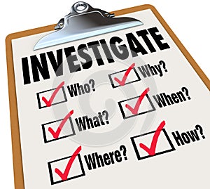 Vyšetřovat základní fakta otázky zkontrolovat seznam vyšetřování 