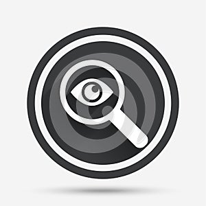 Investigate icon. Magnifying glass with eye.